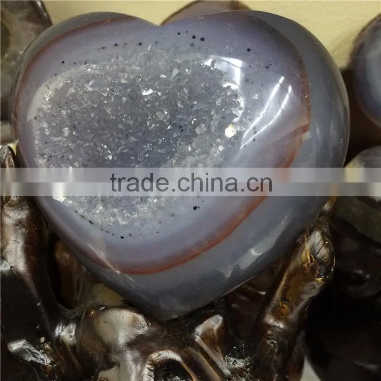 Natural Agate Geode Heart Shaped Stone Crystal Ornaments