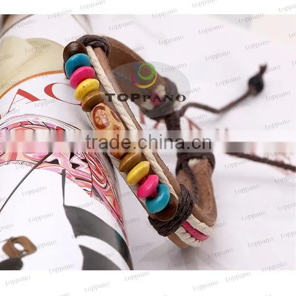 new product hot sale bead leather bracelet jewelry adjustable leather bracelet