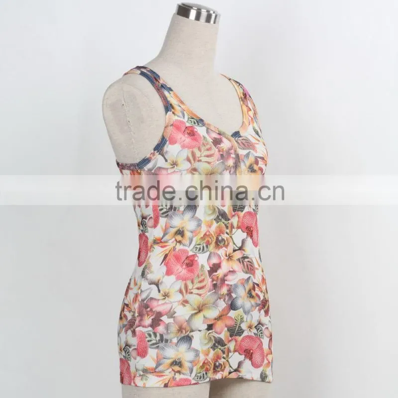 F5S15017 Rib Waist Printing Tank Top Women Fitness Latest Design