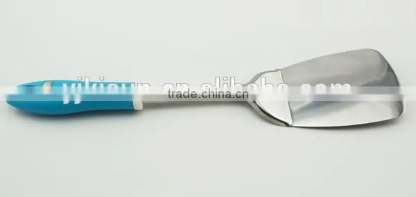 Eco-friendly kitchen utensil stainless steel solid turner with plastic handle