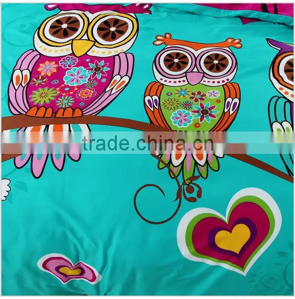 Nantong supplier owl bedding set , 3d bedding sets comforter/duvet/quilt cover bed sheet