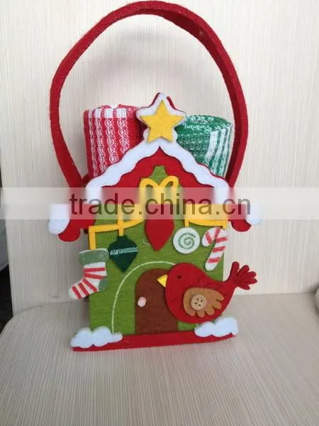 Christmas felt bags with dish towel set rolled inside