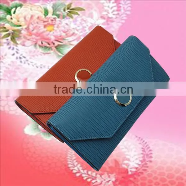 Elegant and stylish with snap fastener&zipper design clutch leather wallet for women