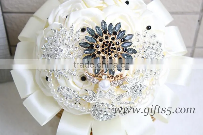 Excellent Wedding Bouquet Handmade wedding Silk Roses bouquet with Jewels Crystals