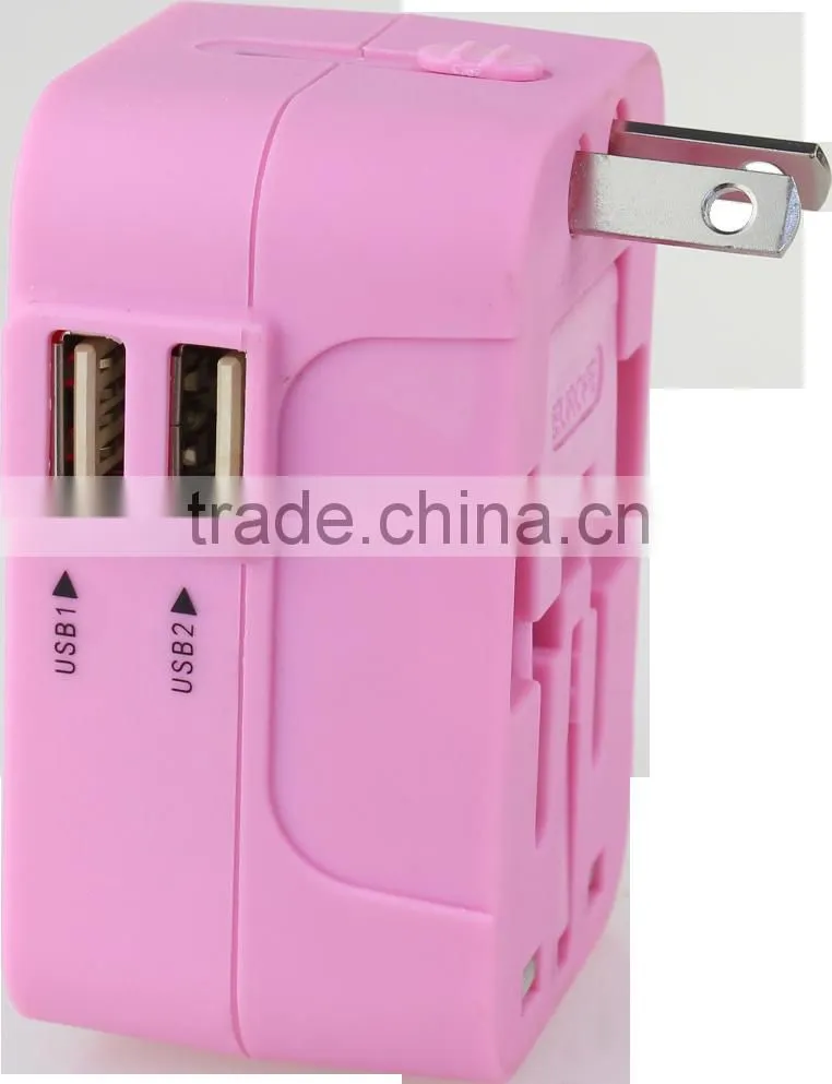 Multi-national universal travel adapter with dual USB charging ports