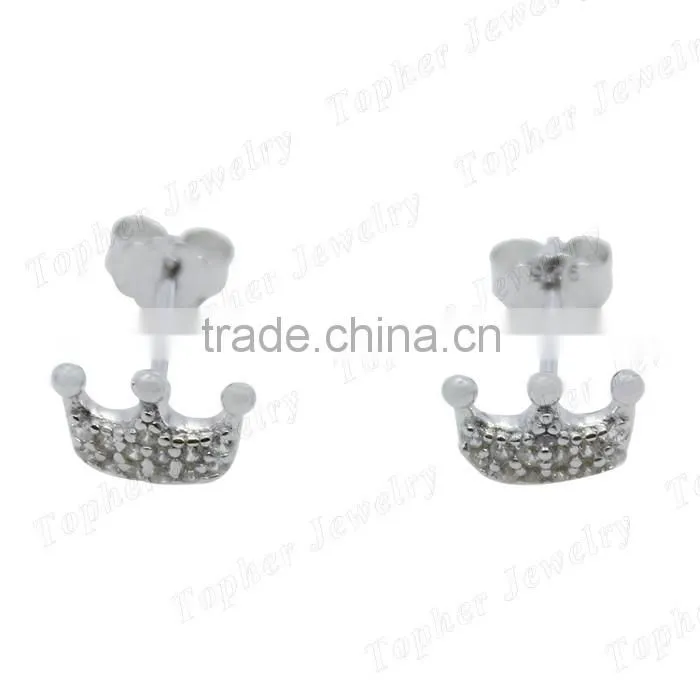 wholesale Micro pave silver crown earrings zircon stone stud earrings