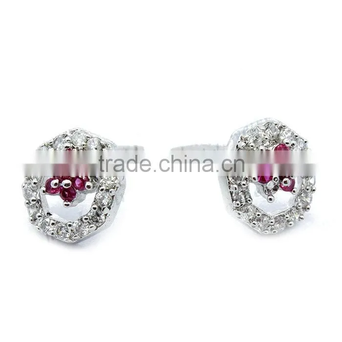 925 sterling silver jewelry fancy flower shape ruby stud earrings silver jewelry