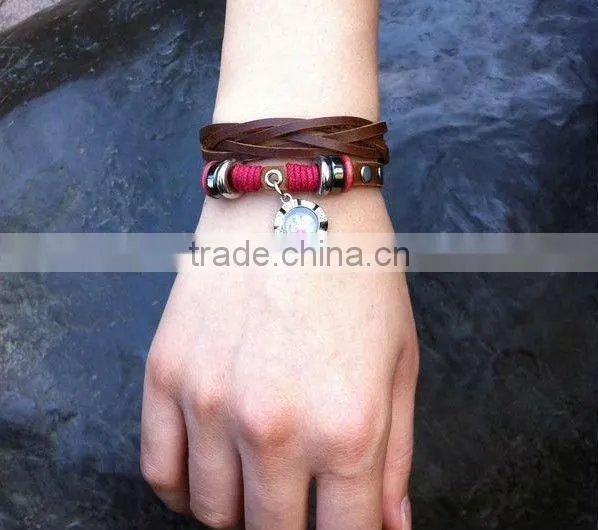 retro fashion punk style genuine plain leather bracelets with plate shaped drop