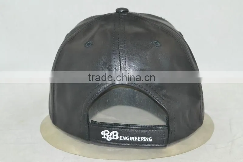 Professional custom 6 panel /embroidered logo/leather/black baseball cap