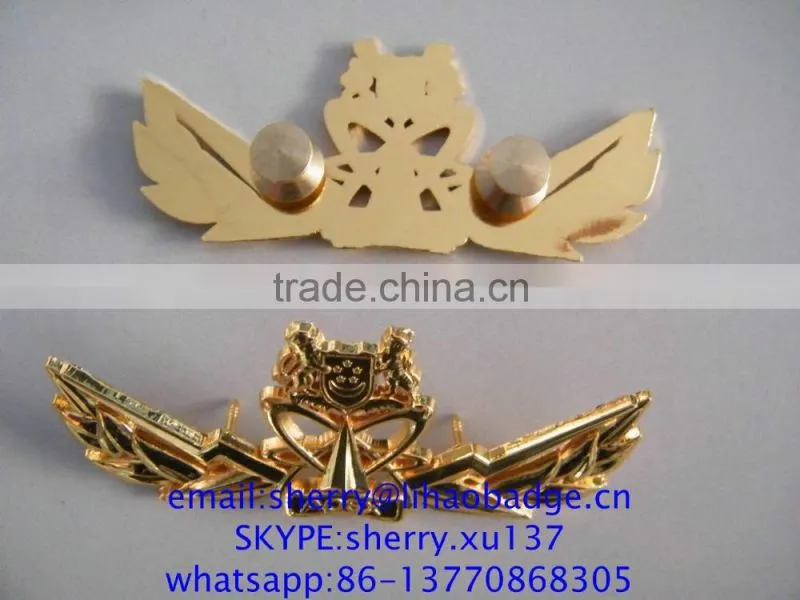 zinc alloy metal wing bagdes,gold pilot wing lapel pins, wing emblem