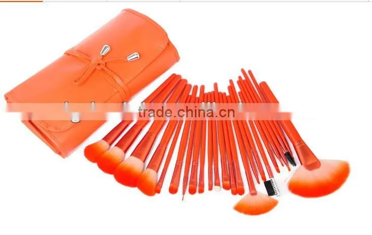 Nice design Orange 24pcs Synthetic makeup brush set,Hair brush with pouch
