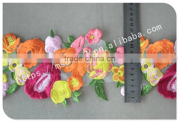 Newest design beautiful flower embroidery organza lace with organza