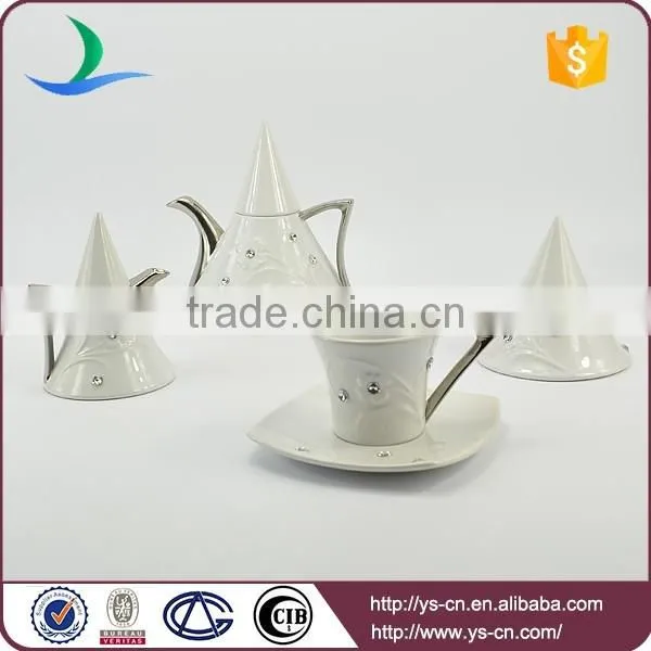 Silver plated ceramic coffee set with diamond