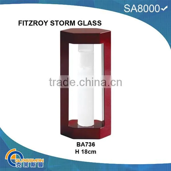 BAW0911 FITZROY STORM GLASS WITH WOOD BASE