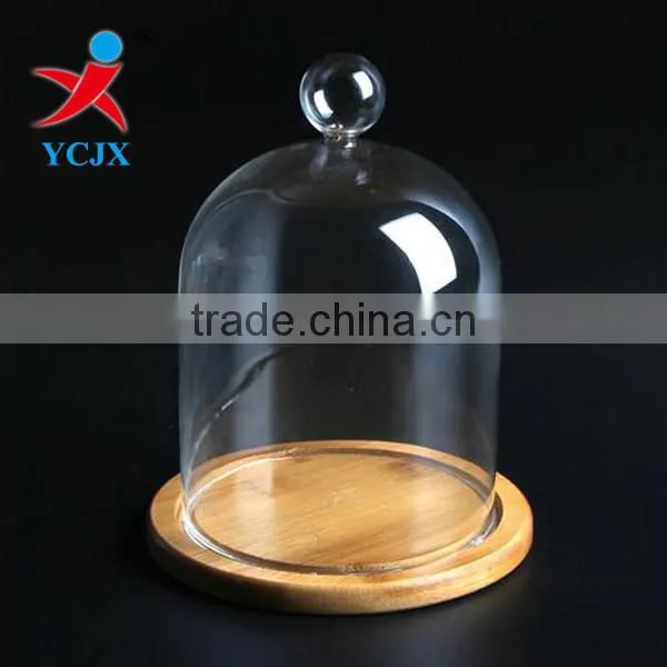 Custom Handmade Clear Glass Dome with Mini Ball and Bamboo Base
