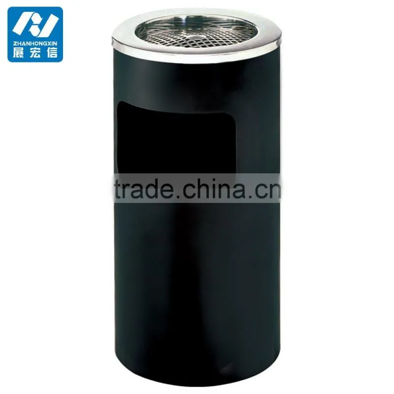 Stainless steel and wooden ashtray bin for hotel lobby