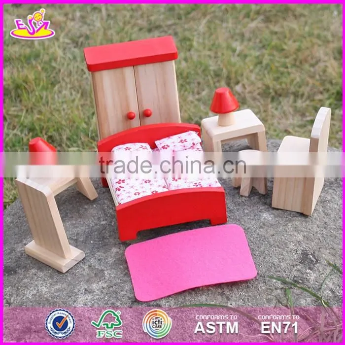 2017 New design children toys red wooden dolls house furniture W06B053