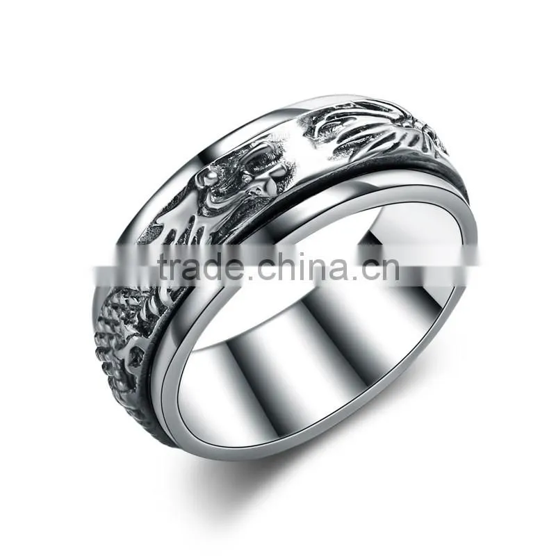 Fancy Chinese dragon design cool punk style brass / 925 sterling silver men's ring