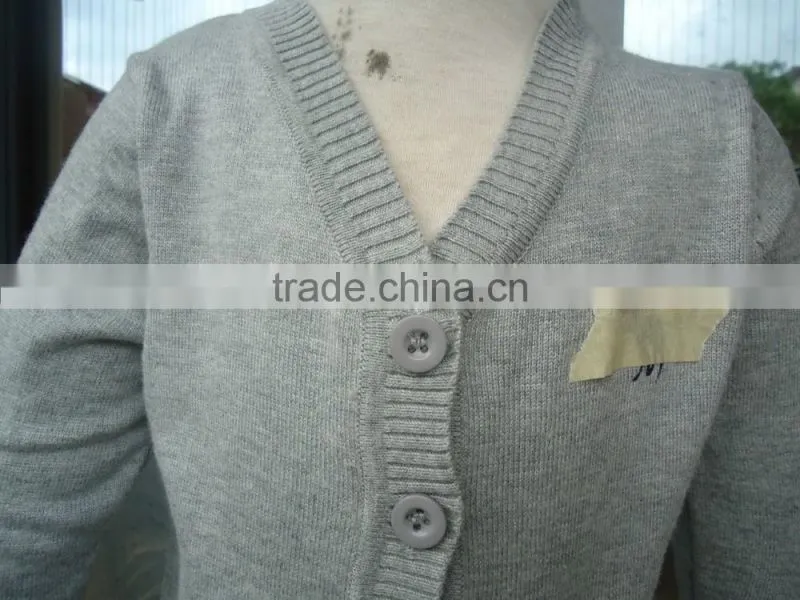 custom children kids heather grey v-neck button up plain knit cardigan