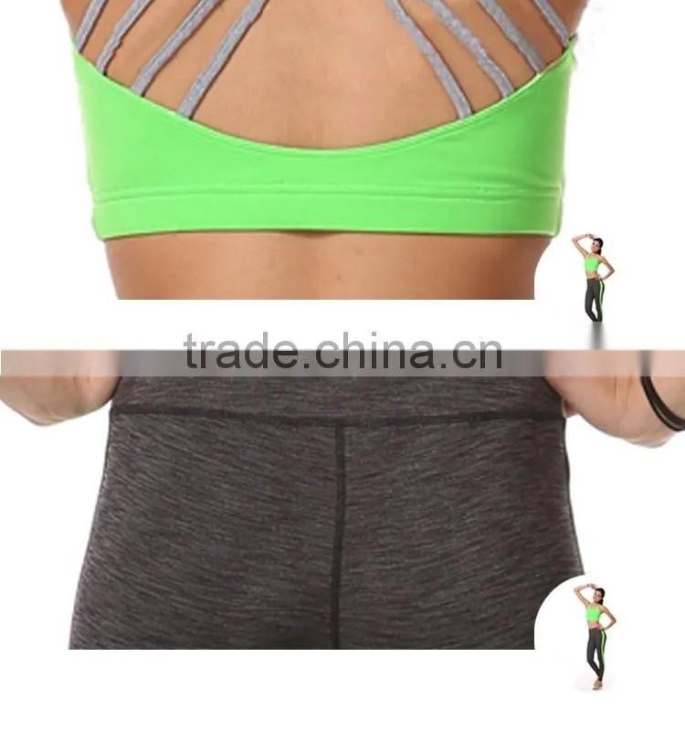 Beautiful fluorescence slim fitness yoga clothes 88% polyester + 15% spandex fitness sportwear yoga suit in guangzhou