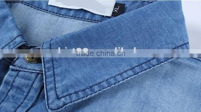 2016 New design men printed washed denim casual shirt , cowboy shirt