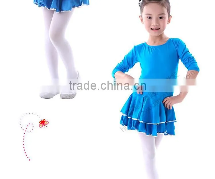 Child Kids Spandex Long Sleeve Latin Dance Dress Girls Fancy Dance Stage Costumes Performance Dress