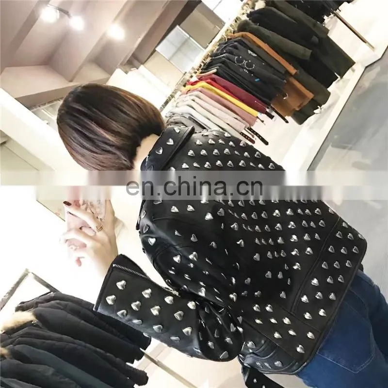 High Quality Custom Design Fashion Motocycle Biker Black Genuine Leather Short Jacket Women