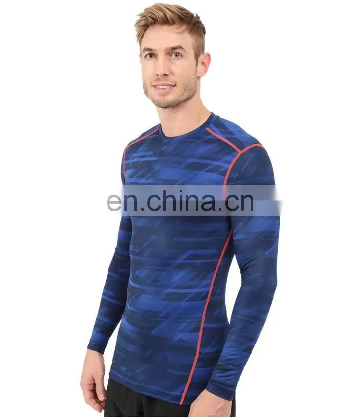 Polyester / elastane stretch workout compression wear sports men long sleeve t shirts