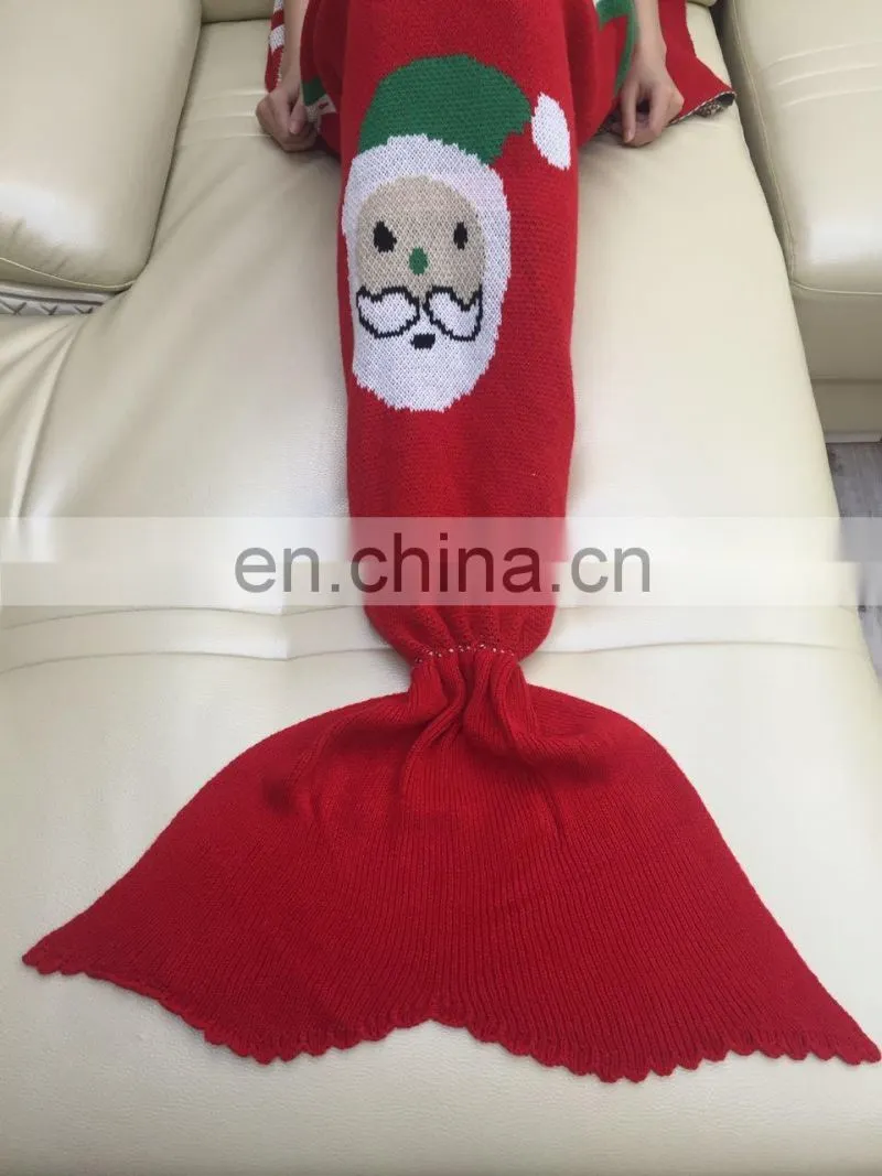 High quality knitted cotton crochet christmas mermaid blanket fish tail blanket