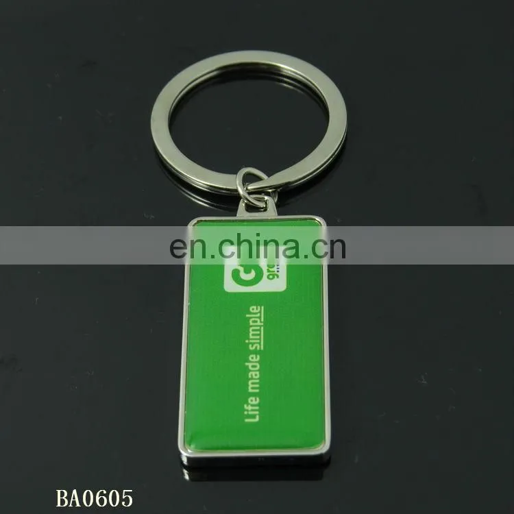 Cheap Custom Epoxy Sticker Logo Rectangle Blank Alloy Keychain