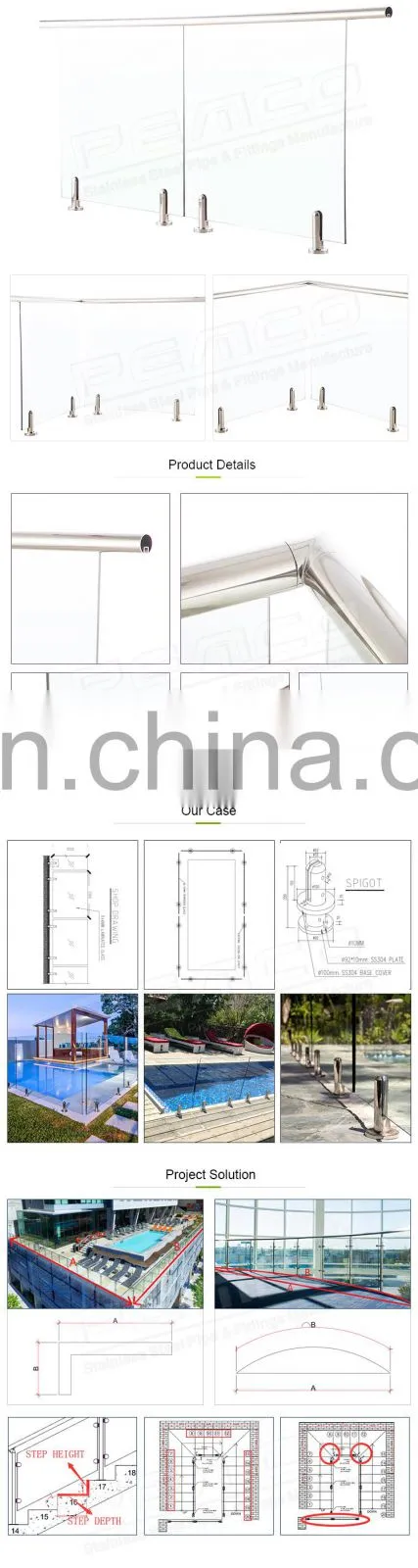Indoor 10-12mm Frameless Glass Railing spigot handrail