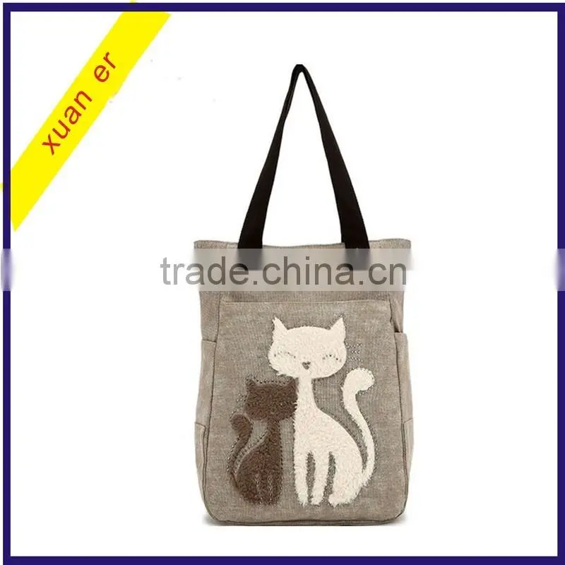 Wholesale fashion cartoon animals canvas lady handbag in china alibaba