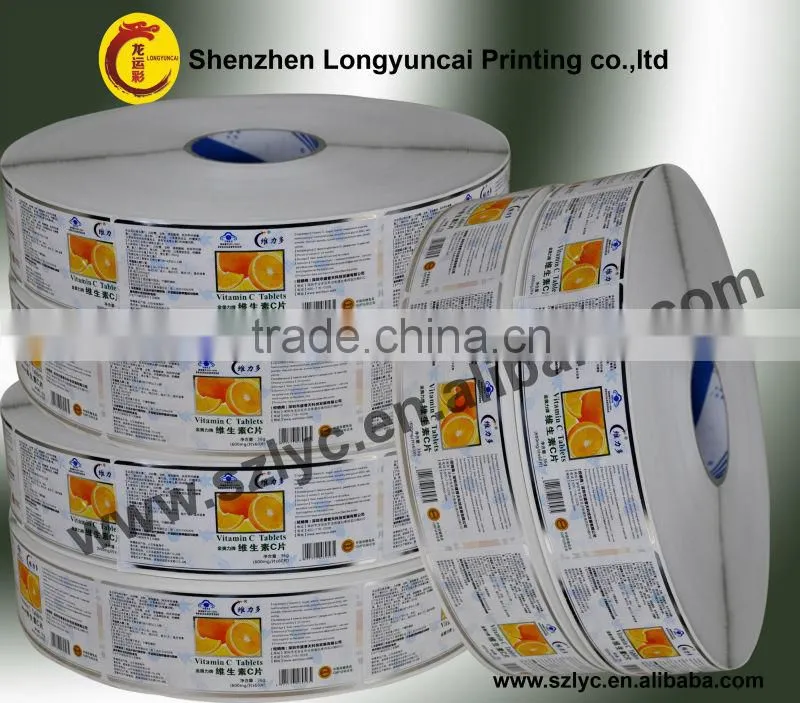 Manufacturer printing high quality vitamin health waterproof adhesive labels sticker for bottle