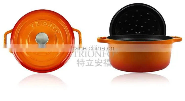 Trionfo orange pot pre-seasoned cast iron cookware enamelled casserole