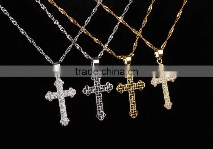 Drill microscope zircon set auger cross pendant gold plated necklace unisex lover gifts