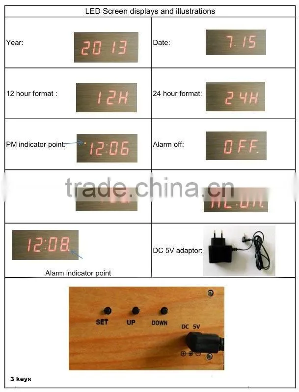 2015 Office Led Click Table Wooden Alarm Clock with Touch Function
