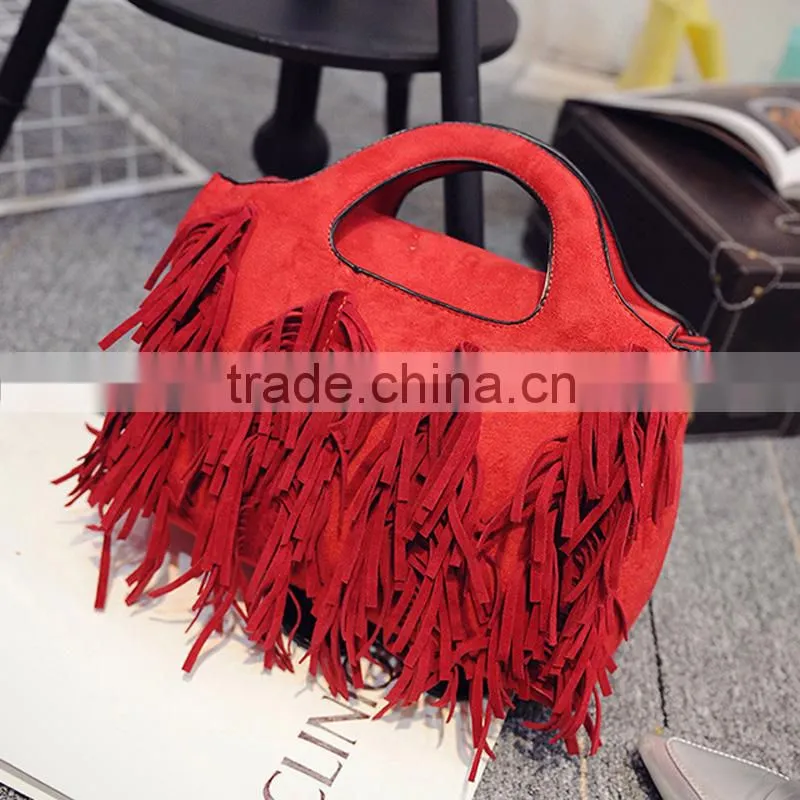 Wholesale leather tassel fringe bag girls pu tote handbags shoulder aslant female women bags
