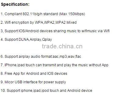 Wireless music box for IOS/Android Wifi receiver music equipment support DLNA/Airplay