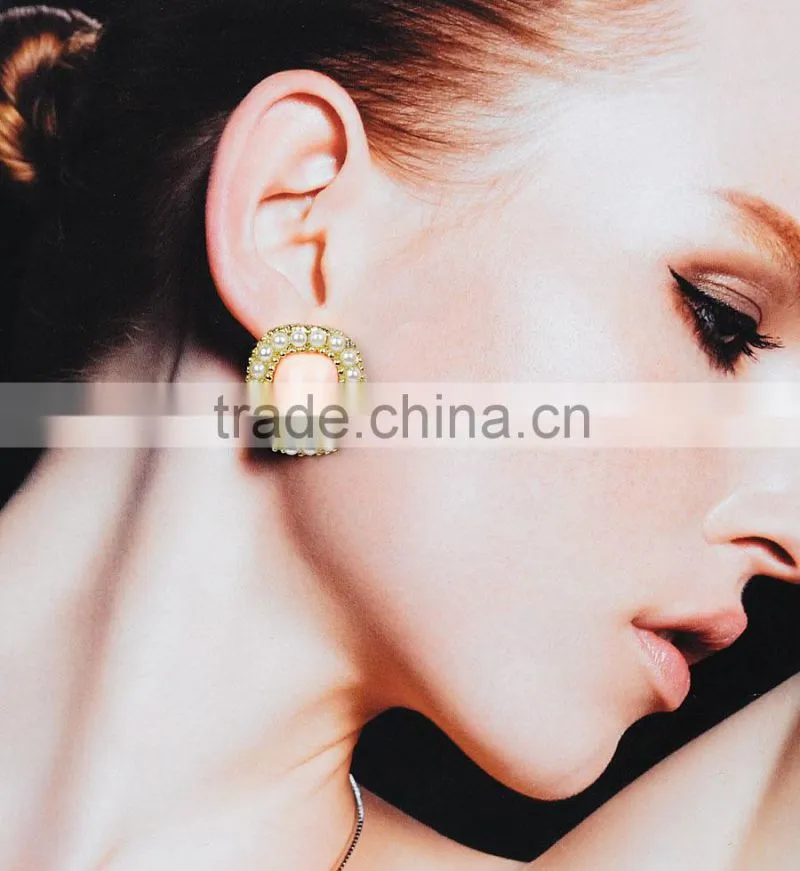 Handmade pearl earrings square Bezel Earrings gemstone earring