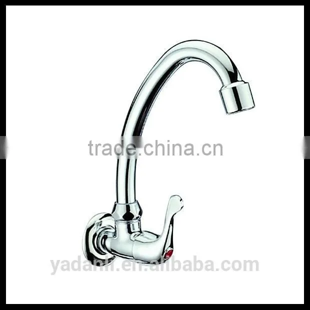 Polished chrome goose neck single handle wall mounted kitchen taps faucets 1013