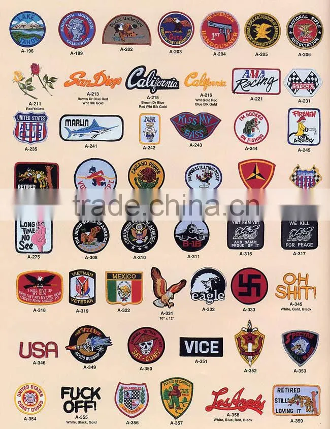 2016 new fashion wholesale high-density sew-on cheap embroidered patches for uniform