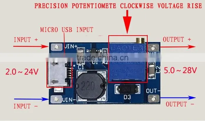 2A booster board DC-DC boost module input wide voltage 2-24V to 5/9/12/24V adjustable 2577