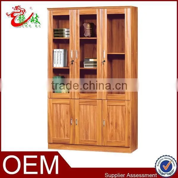 modern 3 doors glass file cabinet lockable bookcase F8003