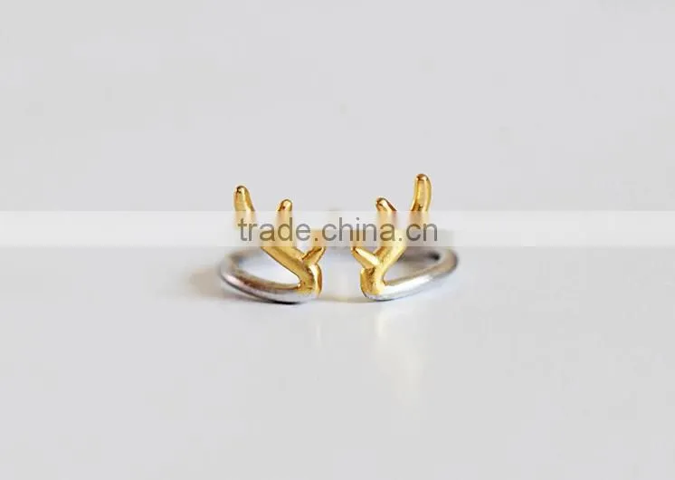 2015 tiny delicate adjustable 925 Sterling Silver deer antler ring