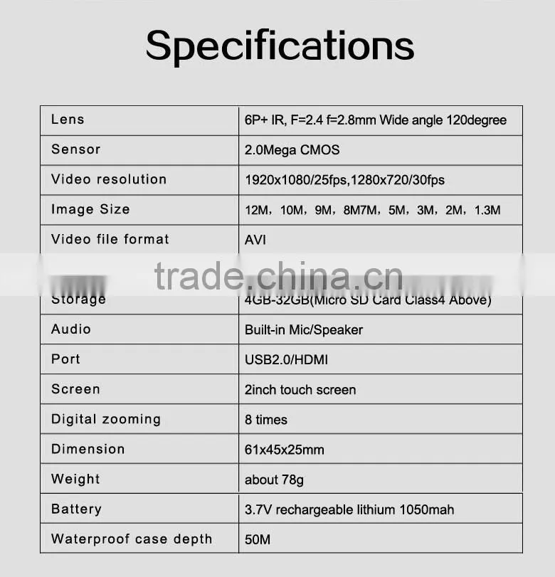 2016 Newest 2.0 inch 170 degree 4K action camera sport dv with slow motion function