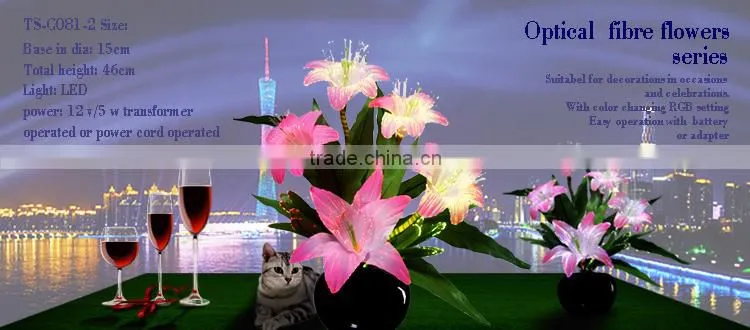 Factory price wholesale LED lighted decorative fibers flower with vase