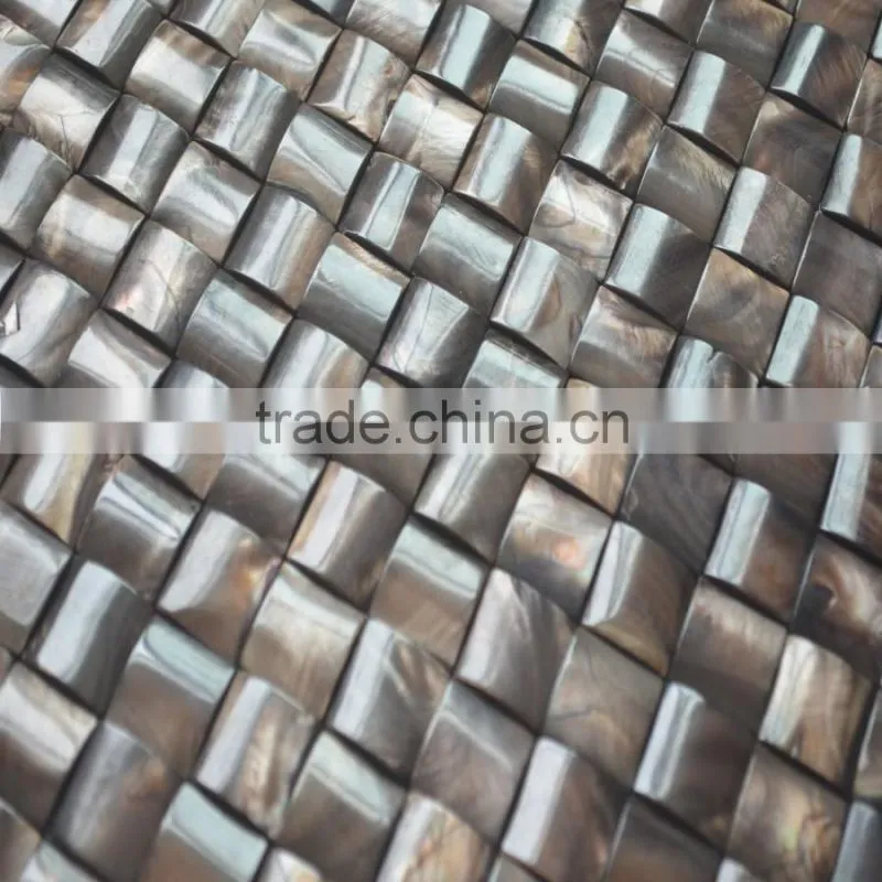 Wave colored Brown River shell mosaic tile,seamless on mesh