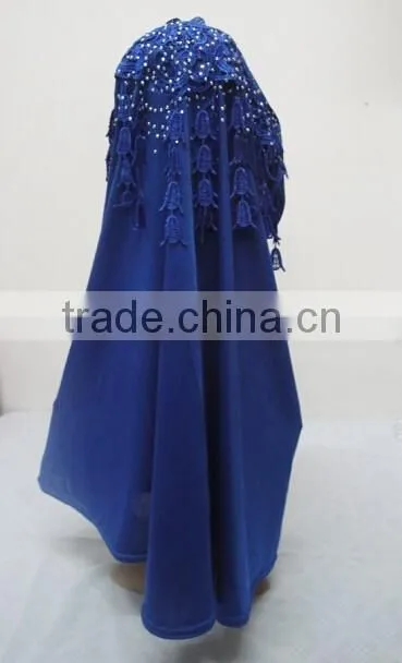 H309 latest instant hijab with lace fringes and rhinestones,muslim scarf