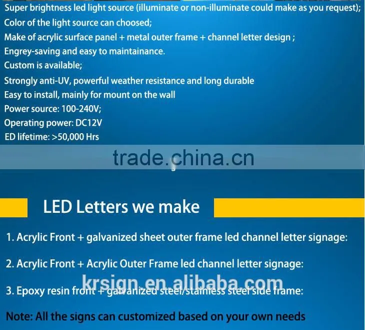 high bright frontlit letter sign board, light sign on sale