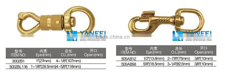 Solid Brass Swivel Eye Bolt Snap Hook